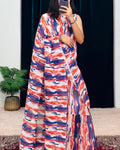 Marvellous Blue and Orange 1-Minute Ready To Wear Georgette Gown Saree