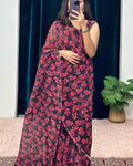 Elegant Red and Black 1-Minute Ready To Wear Georgette Gown Saree