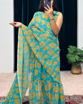 Trendy Turquoise 1-Minute Ready To Wear Georgette Gown Saree
