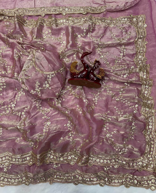Dissemble Lavender Fandy Silk Sequence Embroidery Work Saree