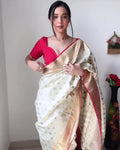 Attractive 1-Minute Ready To Wear Beige Soft Silk Saree