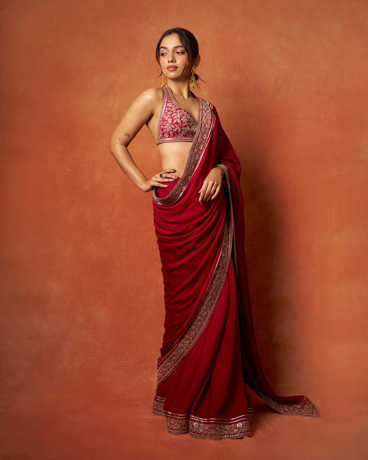 Dulcet Red Rangoli Silk Saree With Resplendent Blouse Piece