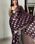 Surpassing 1-Minute Ready To Wear Dark Purple Cotton Silk Saree