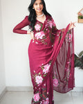 Gossamer 1-Minute Ready To Wear Maroon Georgette Saree