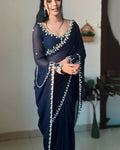 Entrancing 1-Minute Ready To Wear Navy Blue Georgette Saree