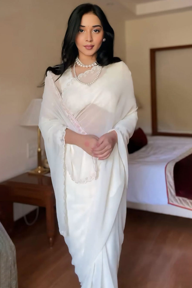 Outstanding Georgette Silk White Color Ready To Wear Saree main image 0