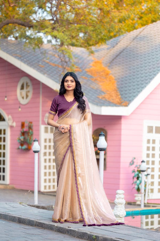 Delectable Beige Tissue Silk Saree With Dalliance Blouse Piece