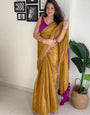 Exquisite Mustard Tissue Silk Saree With Dulcet Blouse Piece