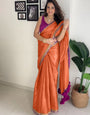 Luxuriant Orange Tissue Silk Saree With Incomparable Blouse Piece