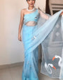 Beautiful 1-Minute Ready To Wear Sky Organza Silk Saree