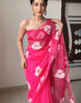 Pretty 1-Minute Ready To Wear Dark Pink Organza Silk Saree