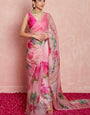 Refreshing 1-Minute Ready To Wear Baby Pink Organza Silk Saree