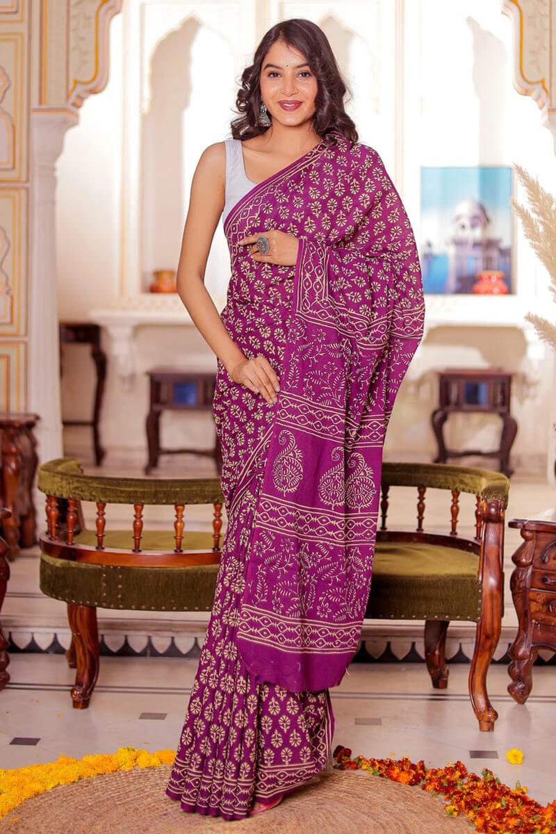 Purple Cotton Saree main image 0