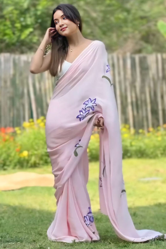 Extraordinary 1-Minute Ready To Wear Pink Georgette Saree