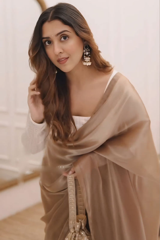 Gorgeous Brown Fancy Silk Saree With Vivacious Blouse Piece