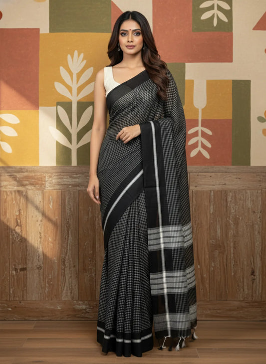 Beautiful 1-Minute Ready To Wear Black Cotton Saree