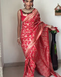 Murmurous 1-Minute Ready To Wear Red Soft Silk Saree