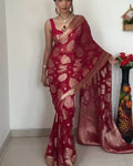 Excellent 1-Minute Ready To Wear Red Cotton Silk Saree
