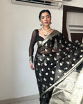 Beautiful 1-Minute Ready To Wear Black Cotton Silk Saree