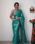 Radiant 1-Minute Ready To Wear Sea Green Cotton Silk Saree