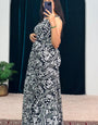 Stunning Black And White 1-Minute Ready To Wear Georgette Gown Saree