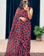 Elegant Red and Black 1-Minute Ready To Wear Georgette Gown Saree