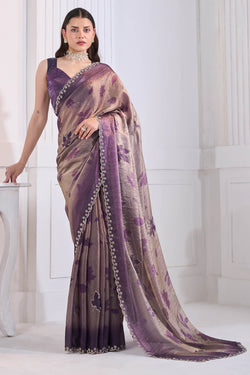 Enamoring Purple Jarkan Work Fandy Silk Saree