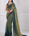 Gratifying Green Jarkan Work Fandy Silk Saree