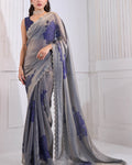 Trendy Blue Jarkan Work Fandy Silk Saree