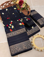 Designer Black Digital Printed Dola Silk Saree With Outstanding Blouse Piece