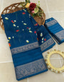 Impressive Blue Digital Printed Dola Silk Saree With Intricate Blouse Piece