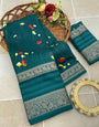 Girlish Rama Digital Printed Dola Silk Saree With Entrancing Blouse Piece