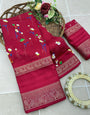 Beautiful Red Digital Printed Dola Silk Saree With Conflate Blouse Piece