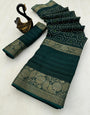 Deserving Dark Green Digital Printed Dola Silk Saree With Capricious Blouse Piece