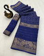 Charming Navy Blue Digital Printed Dola Silk Saree With Beautiful Blouse Piece