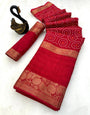 Invaluable Red Digital Printed Dola Silk Saree With Preferable Blouse Piece