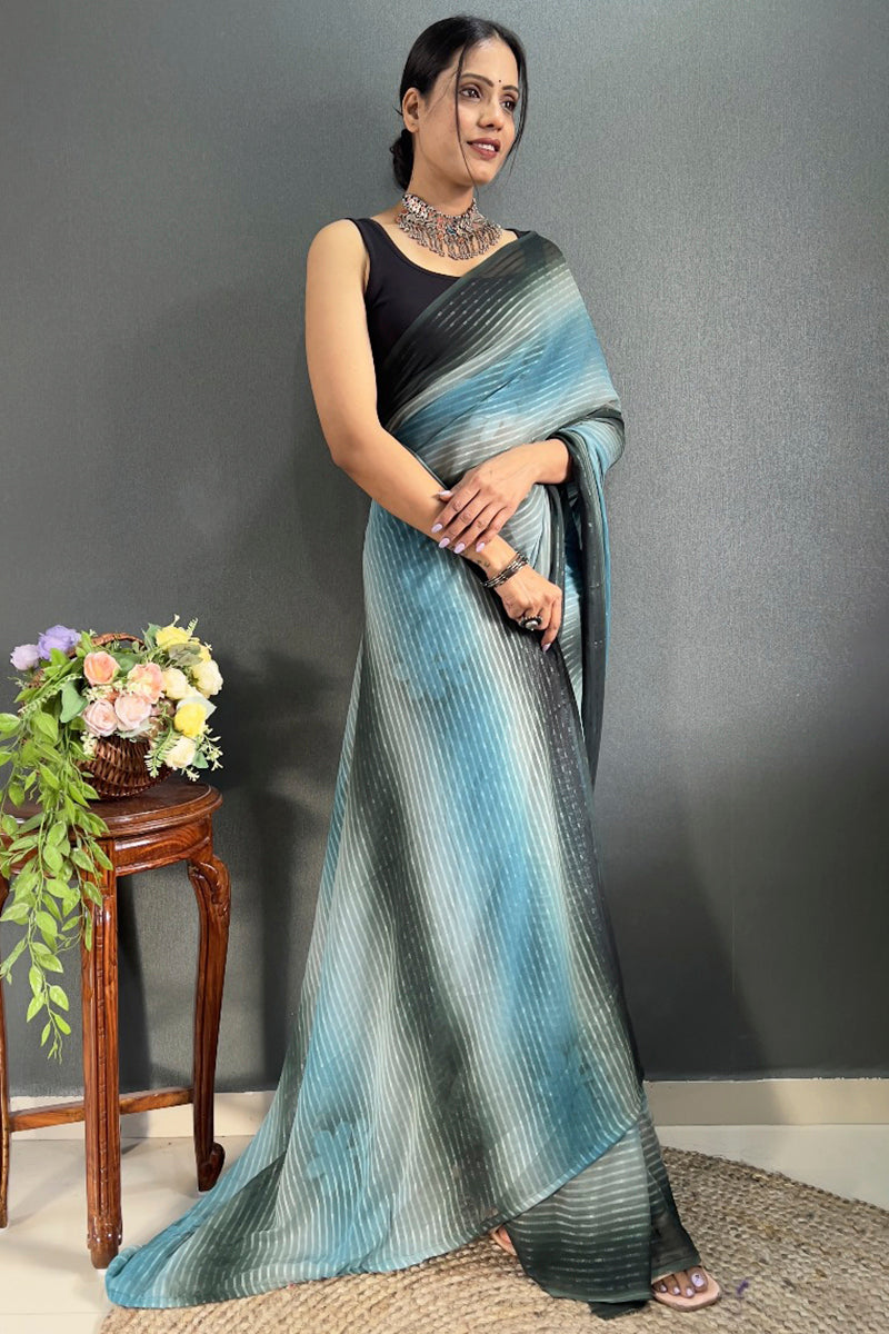 Quintessential 1-Minute Ready To Wear Firozi Georgette Saree - thelotusfab