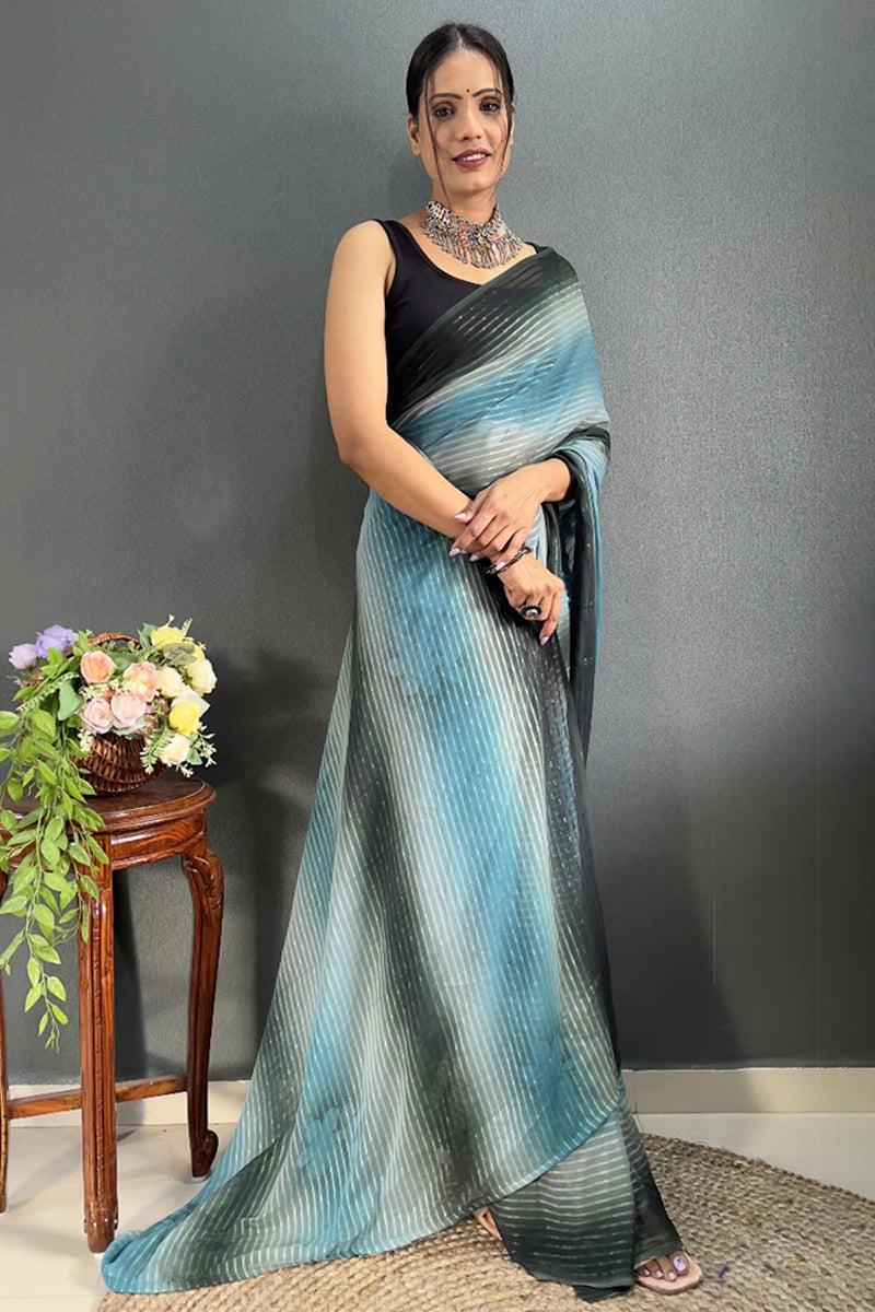 Quintessential 1-Minute Ready To Wear Firozi Georgette Saree - thelotusfab