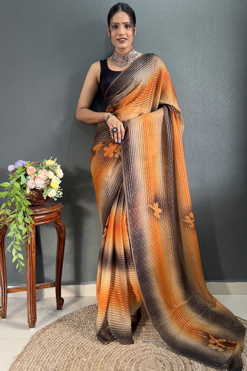 Moiety 1-Minute Ready To Wear Orange Georgette Saree - thelotusfab