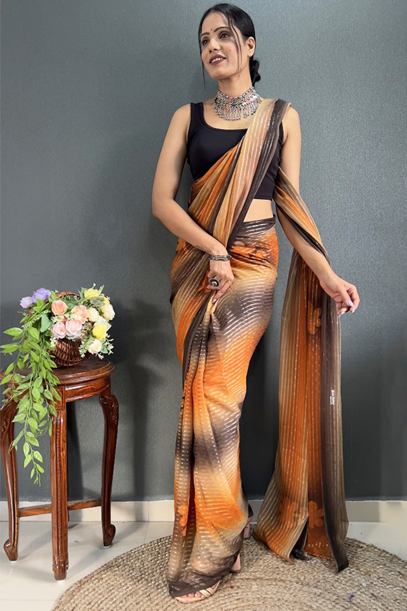 Moiety 1-Minute Ready To Wear Orange Georgette Saree - thelotusfab