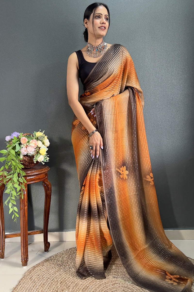 Moiety 1-Minute Ready To Wear Orange Georgette Saree - thelotusfab