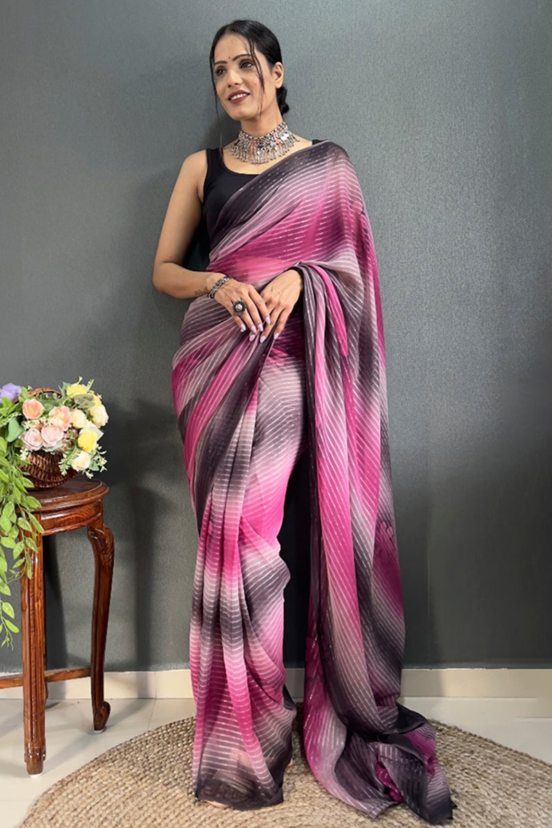 Assemblage 1-Minute Ready To Wear Pink Georgette Saree - thelotusfab