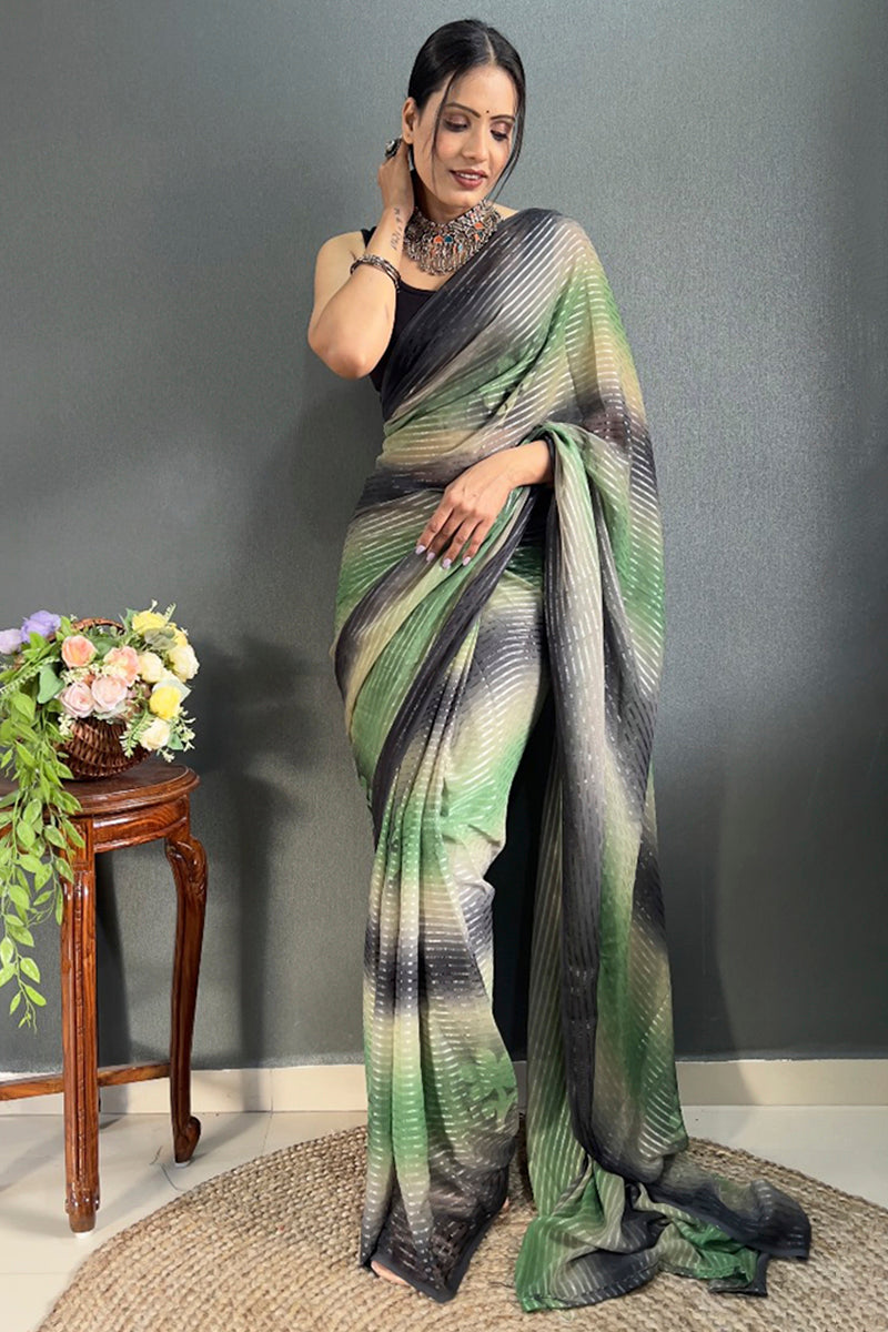 Stunner 1-Minute Ready To Wear Sea Green Georgette Saree - thelotusfab