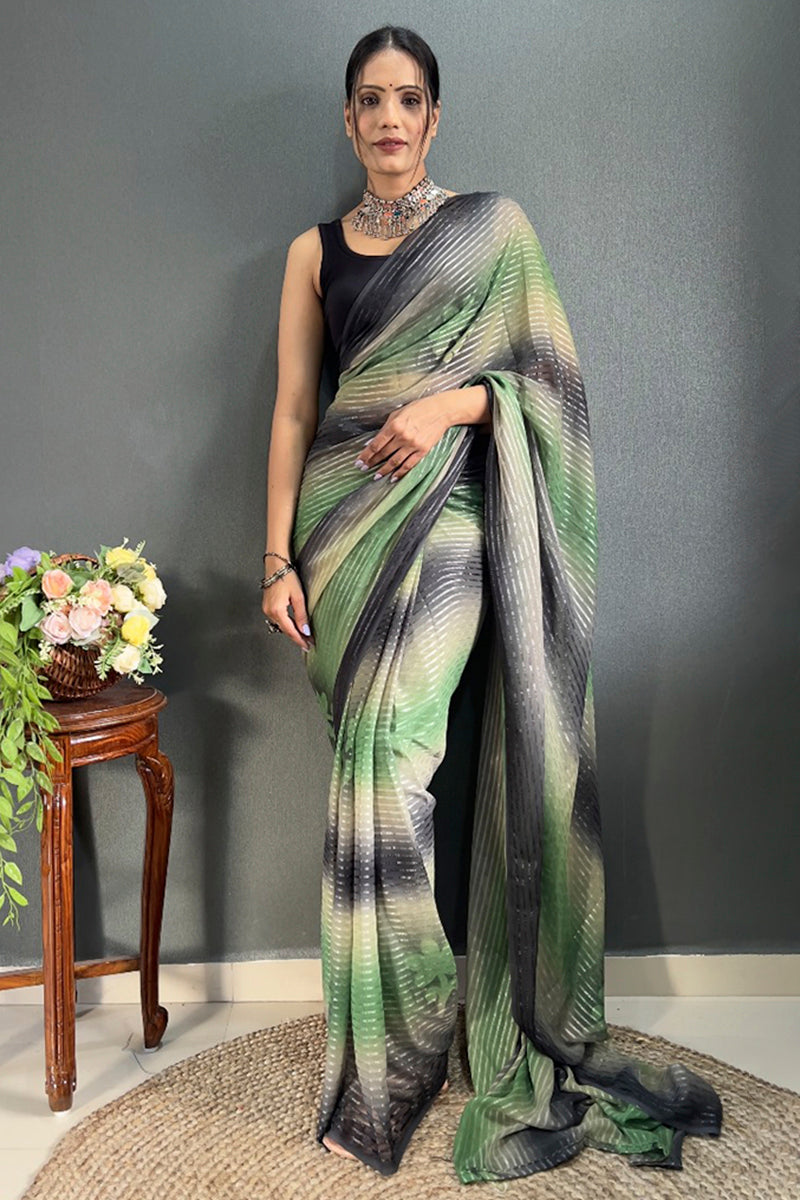 Stunner 1-Minute Ready To Wear Sea Green Georgette Saree - thelotusfab