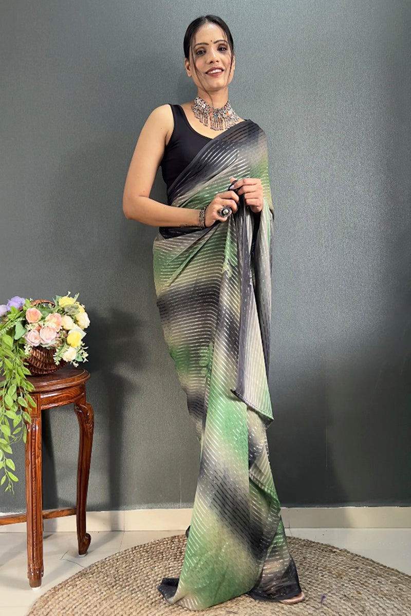 Stunner 1-Minute Ready To Wear Sea Green Georgette Saree - thelotusfab