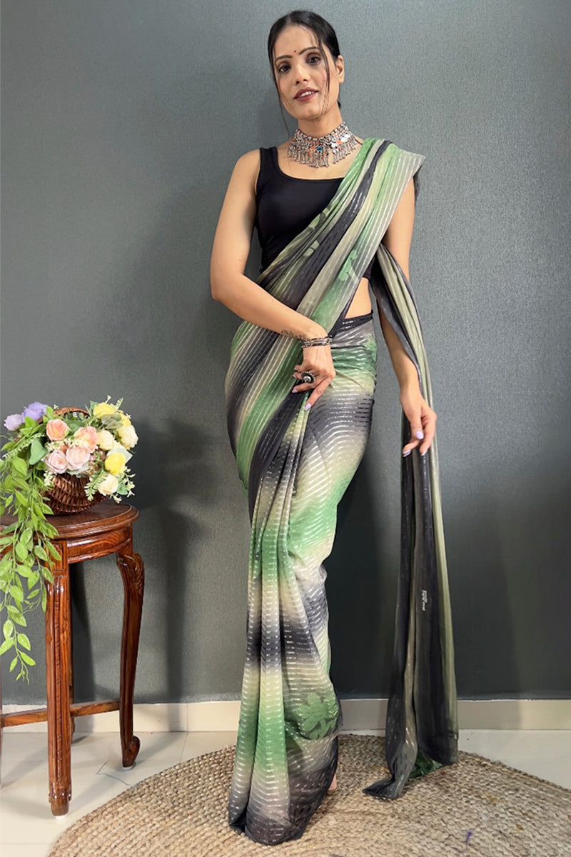 Stunner 1-Minute Ready To Wear Sea Green Georgette Saree - thelotusfab