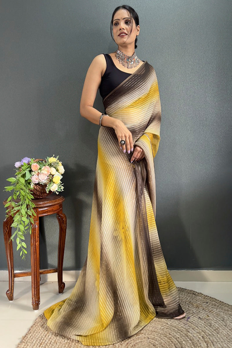 Pleasant 1-Minute Ready To Wear Yellow Georgette Saree - thelotusfab