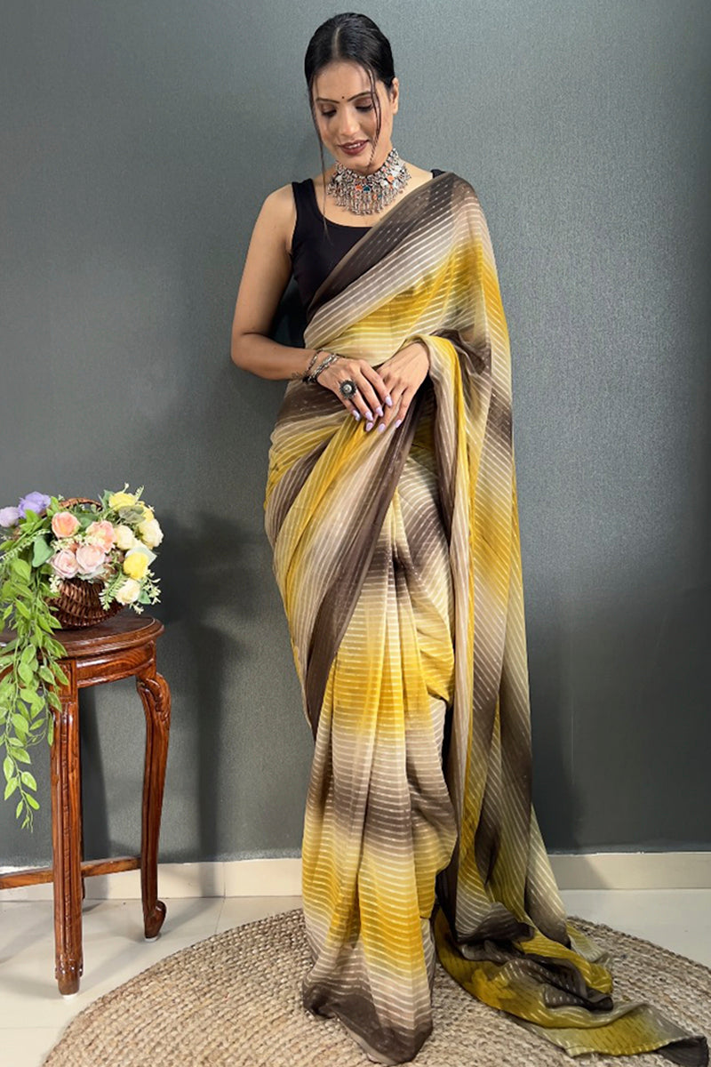 Pleasant 1-Minute Ready To Wear Yellow Georgette Saree - thelotusfab