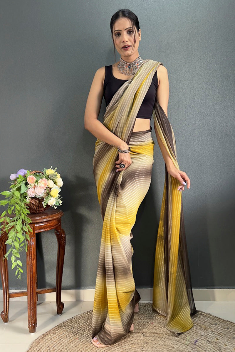 Pleasant 1-Minute Ready To Wear Yellow Georgette Saree - thelotusfab