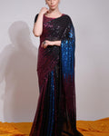Gorgeous Black And Blue Georgette Sequence Work Saree